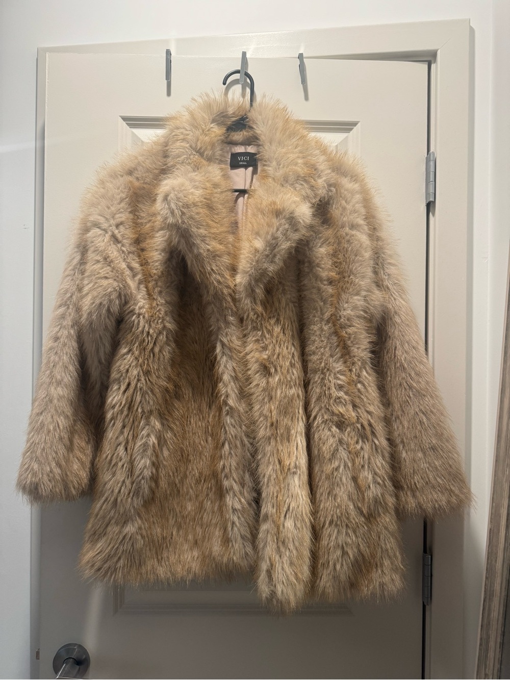 Faux Fur Coat in Camel - Women's Plush Jacket - Picture 7 of 7